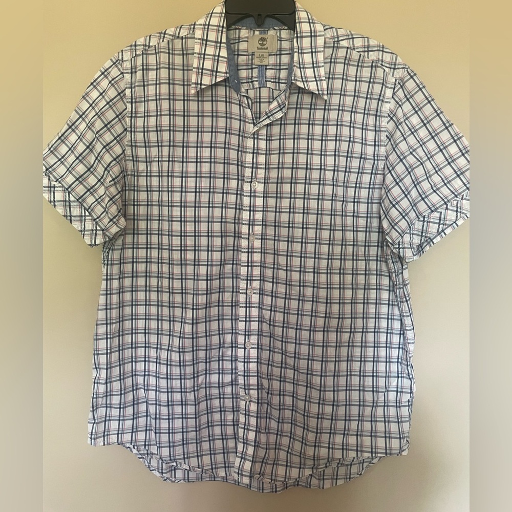 Men’s Timberland button-down short sleeve shirt.